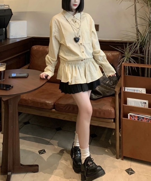 gossip！ロサンゼルス（ゴシップロサンゼルス）の「【25新作】ストライプパターン ヒップ丈シャツワンピース（シャツ/ブラウス・レディース・イエロー/オフホワイト/ブルー・L/M）」の20枚目の写真