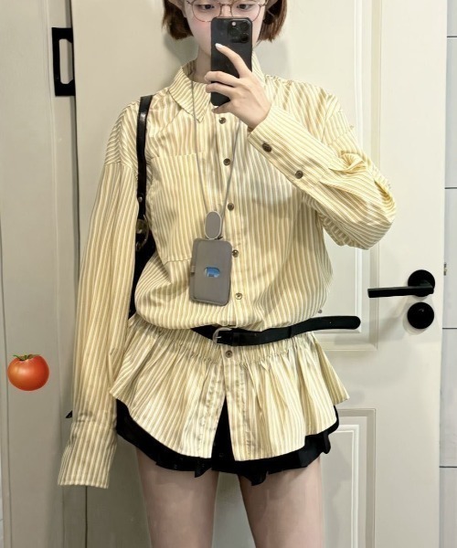 gossip！ロサンゼルス（ゴシップロサンゼルス）の「【25新作】ストライプパターン ヒップ丈シャツワンピース（シャツ/ブラウス・レディース・イエロー/オフホワイト/ブルー・L/M）」の22枚目の写真