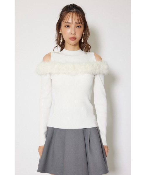 rienda（リエンダ）の「ショルダーオープンフェイクファーニットトップス 秋服 冬服（ニット/セーター・レディース・ブラック/ホワイト/ブラウン・FREE）」の9枚目の写真