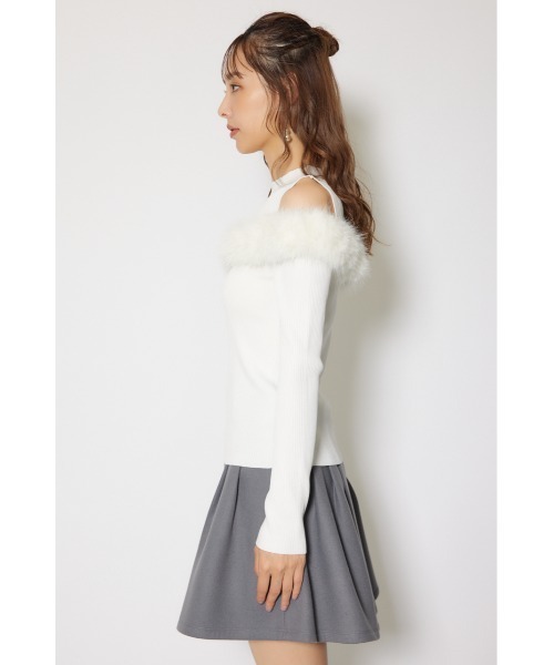 rienda（リエンダ）の「ショルダーオープンフェイクファーニットトップス 秋服 冬服（ニット/セーター・レディース・ブラック/ホワイト/ブラウン・FREE）」の10枚目の写真
