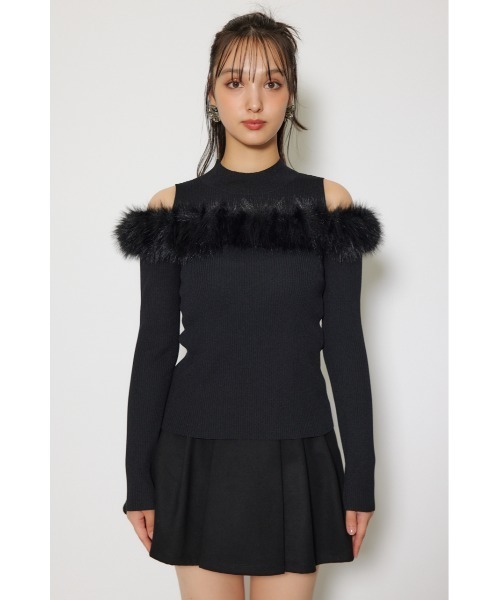 rienda（リエンダ）の「ショルダーオープンフェイクファーニットトップス 秋服 冬服（ニット/セーター・レディース・ブラック/ホワイト/ブラウン・FREE）」の19枚目の写真