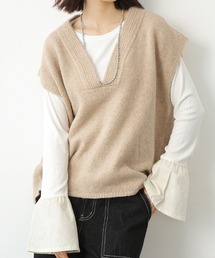 シンプル深Vネックニットベスト