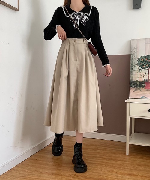 Ritzy(リッツィー)の「ミモレ丈 Aライン スカート(スカート・レディース・モカ/ベージュ/ブラック・M/L)」の10枚目の写真
