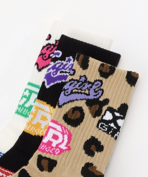 X-girl Stages(エックスガールステージス)の「MIXロゴリブクルーソックス(ソックス/靴下・キッズ・カラフル/オフホワイト/ブラック・17-19cm/19-21cm/15-17cm/13-15cm)」の8枚目の写真
