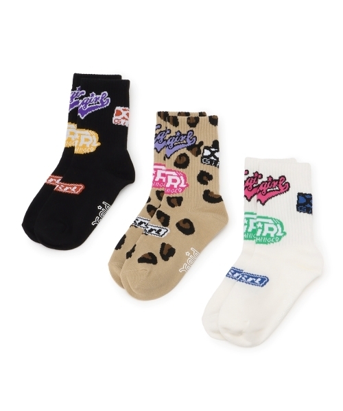 X-girl Stages(エックスガールステージス)の「MIXロゴリブクルーソックス(ソックス/靴下・キッズ・カラフル/オフホワイト/ブラック・17-19cm/19-21cm/15-17cm/13-15cm)」の9枚目の写真