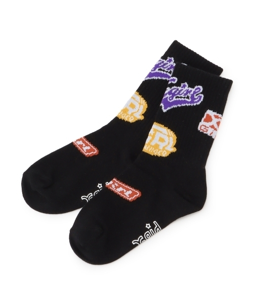 X-girl Stages(エックスガールステージス)の「MIXロゴリブクルーソックス(ソックス/靴下・キッズ・カラフル/オフホワイト/ブラック・17-19cm/19-21cm/15-17cm/13-15cm)」の10枚目の写真