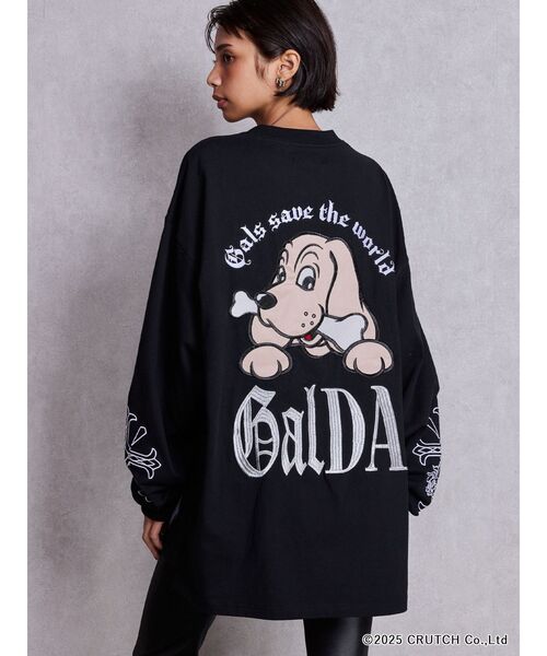 GALFY CRUNCH BRAND ダメージ長袖カットソー グレー GYDA×GALFY original cross long Tシャツ（Tシャツ/カットソー