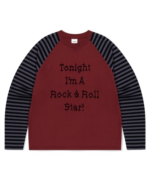 MAHAGRID(マハグリッド)の「『mahagrid/マハグリッド』 ROCK STAR RAGLAN STRIPE LS TEE/ロックスターラグランロンティー(Tシャツ/カットソー・レディース・ブラック/ボルドー・MEDIUM/LARGE)」の2枚目の写真
