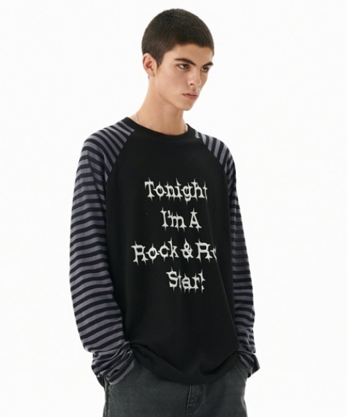 MAHAGRID(マハグリッド)の「『mahagrid/マハグリッド』 ROCK STAR RAGLAN STRIPE LS TEE/ロックスターラグランロンティー(Tシャツ/カットソー・レディース・ブラック/ボルドー・MEDIUM/LARGE)」の3枚目の写真