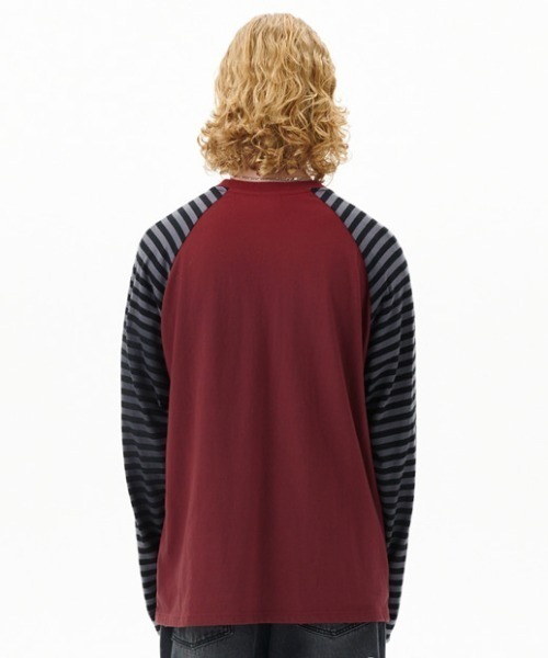 MAHAGRID(マハグリッド)の「『mahagrid/マハグリッド』 ROCK STAR RAGLAN STRIPE LS TEE/ロックスターラグランロンティー(Tシャツ/カットソー・レディース・ブラック/ボルドー・MEDIUM/LARGE)」の13枚目の写真