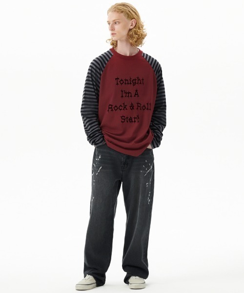 MAHAGRID(マハグリッド)の「『mahagrid/マハグリッド』 ROCK STAR RAGLAN STRIPE LS TEE/ロックスターラグランロンティー(Tシャツ/カットソー・レディース・ブラック/ボルドー・MEDIUM/LARGE)」の14枚目の写真