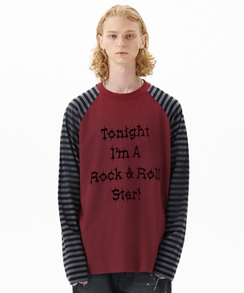 MAHAGRID(マハグリッド)の「『mahagrid/マハグリッド』 ROCK STAR RAGLAN STRIPE LS TEE/ロックスターラグランロンティー(Tシャツ/カットソー・レディース・ブラック/ボルドー・MEDIUM/LARGE)」の12枚目の写真