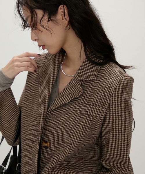 美品/三者混 SOVEREIGN テーラードジャケット ハウンドトゥース 絹 麻 BEAMS F ジャケット シルクリネン混 千鳥格子 ハウンドトゥース