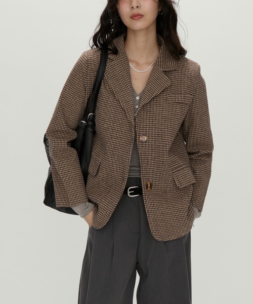 Tailored Brown Houndstooth Jacket / テーラードブラウン千鳥格子