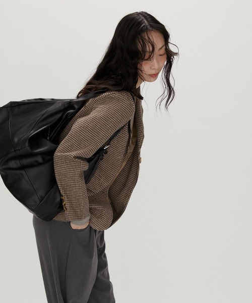 NUJOH（ヌゾ）の「Tailored Brown Houndstooth Jacket / テーラードブラウン千鳥格子ジャケット（テーラードジャケット・レディース・ブラウン・MEDIUM/LARGE）」の4枚目の写真