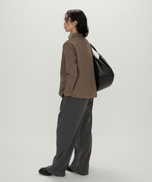 セール】Tailored Brown Houndstooth Jacket / テーラードブラウン千鳥