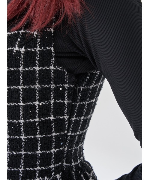 ツイードボリュームミディワンピース（ワンピース）｜Darich