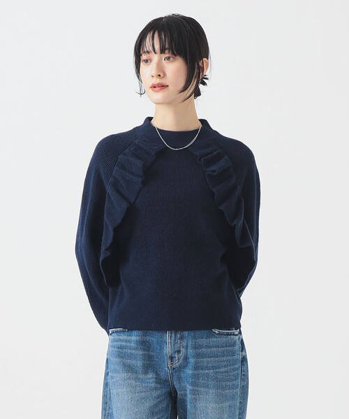 B:MING by BEAMS(ビーミングバイビームス)の「フロント フリル プルオーバー ニット (手洗い可)(ニット/セーター・レディース・ブラウン/ネイビー・ONE SIZE)」の2枚目の写真