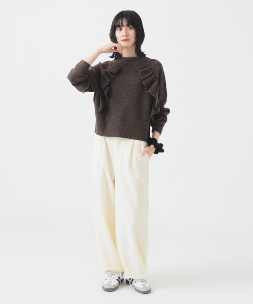 B:MING by BEAMS(ビーミングバイビームス)の「フロント フリル プルオーバー ニット (手洗い可)(ニット/セーター・レディース・ブラウン/ネイビー・ONE SIZE)」の3枚目の写真