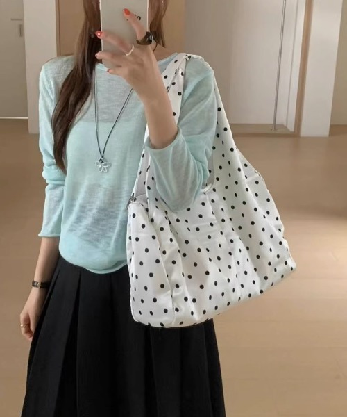 .KOM(ドットコム)の「A'GEM/9 × .kom 『.KOM/ドットケーオーエム』 Casual Polka Dot Large Capacity Bag/カジュアル ドットパターン 大容量バッグ(エコバッグ/サブバッグ・レディース・ブラック/ホワイト/グレー・FREE)」の10枚目の写真