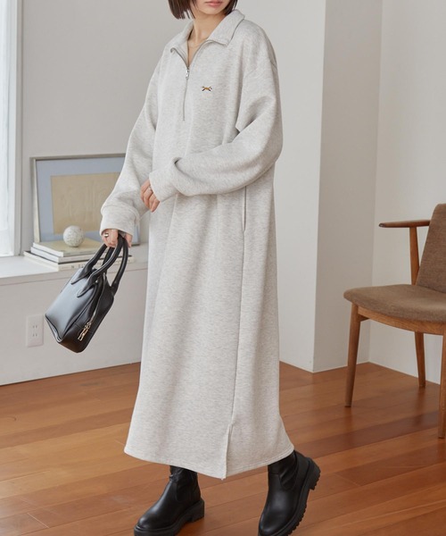 PENNEYS/ペニーズ 別注 THE FOX ロゴ ワンポイント刺繍 ハーフジップ裏起毛スウェットワンピース