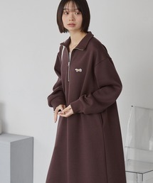 PENNEYS/ペニーズ 別注 THE FOX ロゴ ワンポイント刺繍 ハーフジップ裏起毛スウェットワンピースブラウン