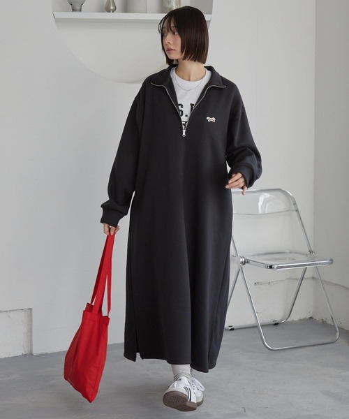 MONO-MART(モノマート)の「PENNEYS/ペニーズ 別注 THE FOX ロゴ ワンポイント刺繍 ハーフジップ裏起毛スウェットワンピース(ワンピース・レディース・ネイビー/スミクロ/杢グレー/ブラウン/オートミール・L/M)」の22枚目の写真