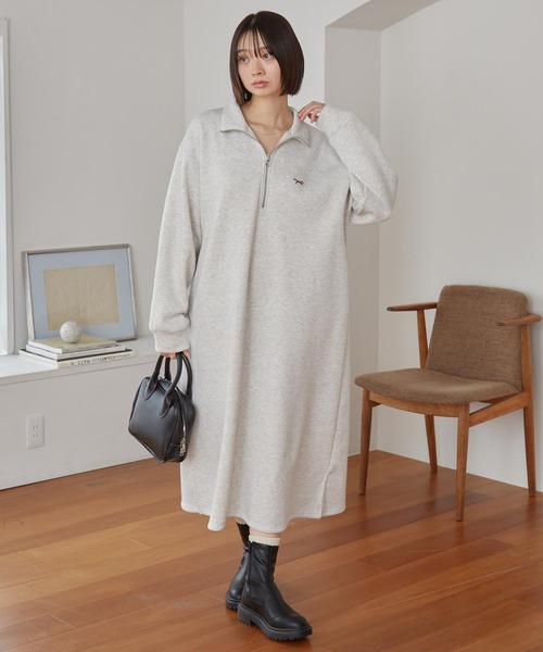 MONO-MART(モノマート)の「PENNEYS/ペニーズ 別注 THE FOX ロゴ ワンポイント刺繍 ハーフジップ裏起毛スウェットワンピース(ワンピース・レディース・ネイビー/スミクロ/杢グレー/ブラウン/オートミール・L/M)」の7枚目の写真