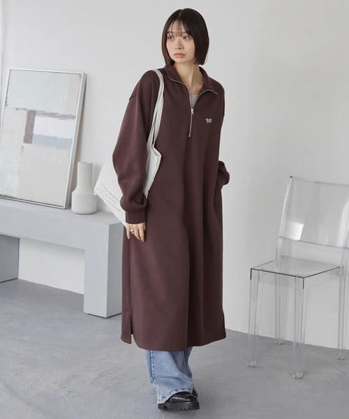 MONO-MART(モノマート)の「PENNEYS/ペニーズ 別注 THE FOX ロゴ ワンポイント刺繍 ハーフジップ裏起毛スウェットワンピース(ワンピース・レディース・ネイビー/スミクロ/杢グレー/ブラウン/オートミール・L/M)」の12枚目の写真