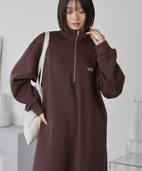 MONO-MART(モノマート)の「PENNEYS/ペニーズ 別注 THE FOX ロゴ ワンポイント刺繍 ハーフジップ裏起毛スウェットワンピース(ワンピース・レディース・ネイビー/スミクロ/杢グレー/ブラウン/オートミール・L/M)」の13枚目の写真