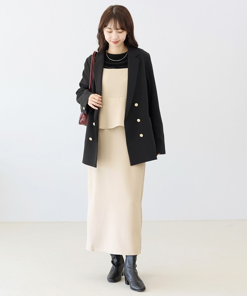 Aletta vita(アレッタビータ)の「カットジョーゼットペプラムキャミワンピース(ワンピース・レディース・ブラック/グレイッシュベージュ・M)」の18枚目の写真