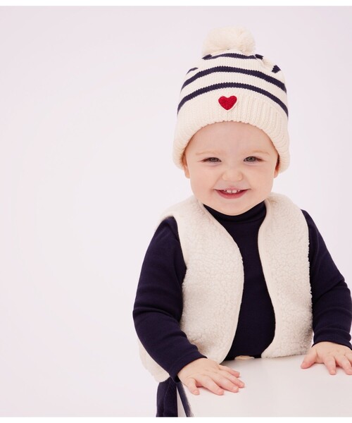 PETIT BATEAU（プチバトー）の「ニットキャップ（ニットキャップ/ビーニー・キッズ・ホワイト×ブルー・18MONTH/36MONTH）」の2枚目の写真