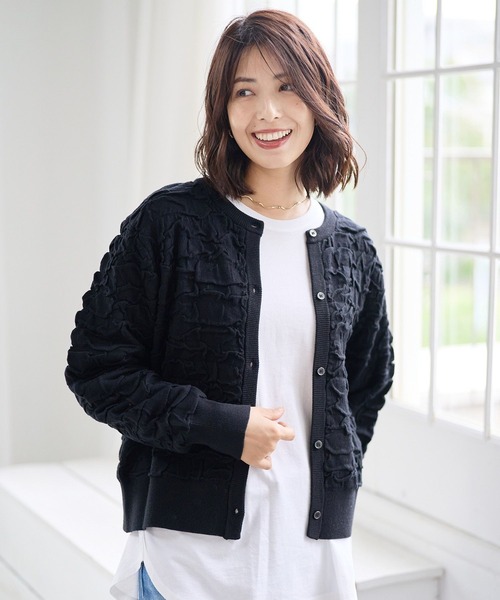 FOUND GOOD（ファウンドグッド）の「フクロジャガードニットCD（カーディガン/ボレロ・レディース・ブラック/アイボリー/レッド系5・S/M/L）」の2枚目の写真