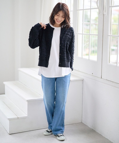 FOUND GOOD（ファウンドグッド）の「フクロジャガードニットCD（カーディガン/ボレロ・レディース・ブラック/アイボリー/レッド系5・S/M/L）」の5枚目の写真