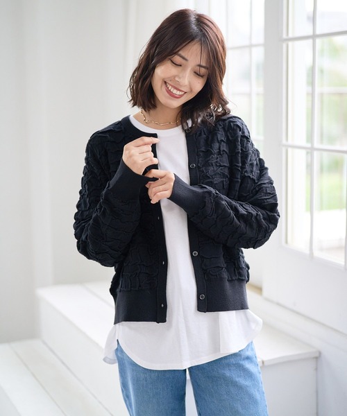 FOUND GOOD（ファウンドグッド）の「フクロジャガードニットCD（カーディガン/ボレロ・レディース・ブラック/アイボリー/レッド系5・S/M/L）」の6枚目の写真