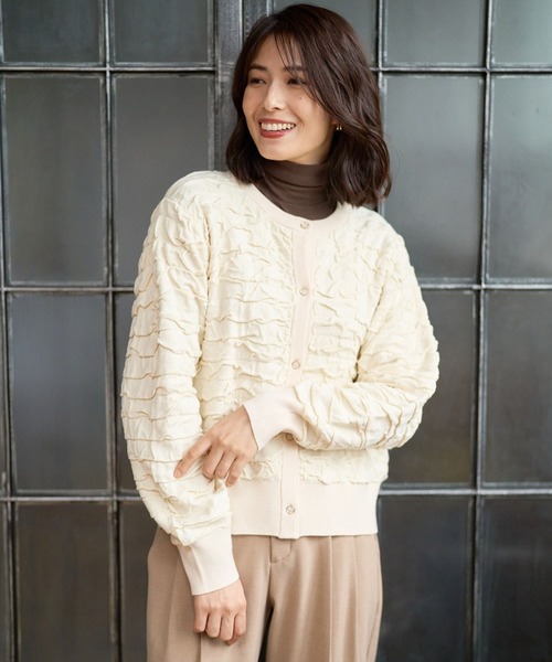 FOUND GOOD（ファウンドグッド）の「フクロジャガードニットCD（カーディガン/ボレロ・レディース・ブラック/アイボリー/レッド系5・S/M/L）」の10枚目の写真