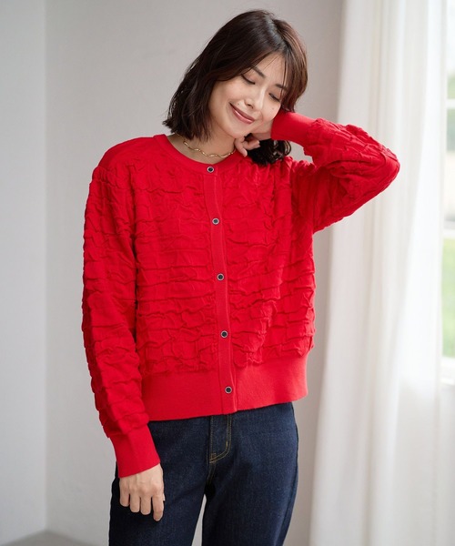 FOUND GOOD（ファウンドグッド）の「フクロジャガードニットCD（カーディガン/ボレロ・レディース・ブラック/アイボリー/レッド系5・S/M/L）」の14枚目の写真