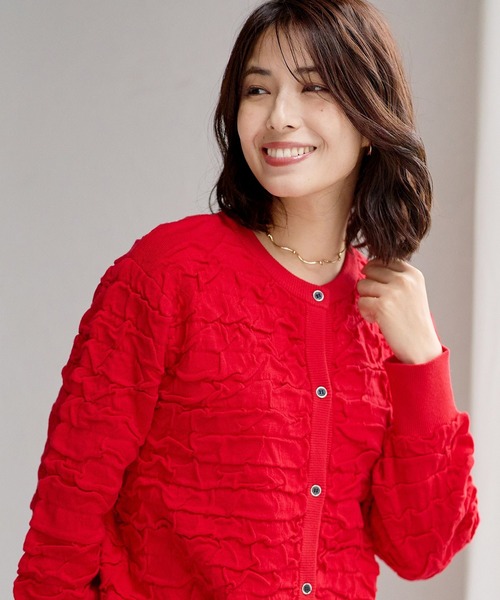 FOUND GOOD（ファウンドグッド）の「フクロジャガードニットCD（カーディガン/ボレロ・レディース・ブラック/アイボリー/レッド系5・S/M/L）」の15枚目の写真