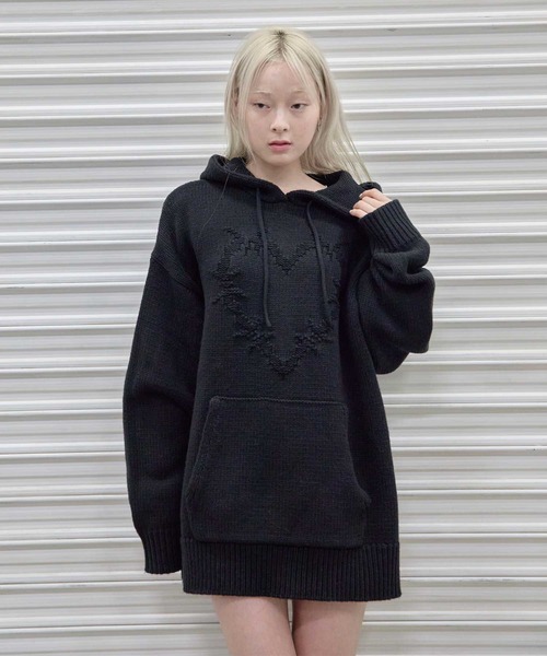 セール】Heart design BIG knit hoodie / ハートデザインBIGニット
