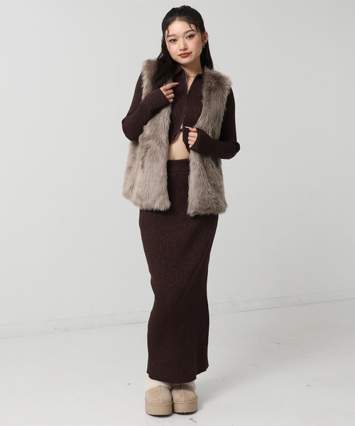 ANAP（アナップ）の「ラメニット ダブルジップ 襟付き トップス（ニット/セーター・レディース・ダークグレー/ライトグレー/ピンク/ブラウン・F）」の12枚目の写真