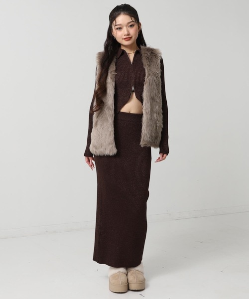 ANAP（アナップ）の「ラメニット ダブルジップ 襟付き トップス（ニット/セーター・レディース・ダークグレー/ライトグレー/ピンク/ブラウン・F）」の13枚目の写真