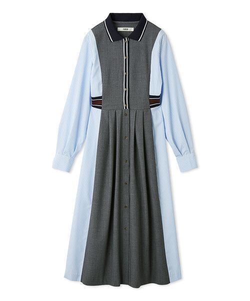 リブコンビシャツワンピース FURFUR グレー　水色 FURFUR（ファーファー）の「リブコンビシャツワンピース（ワンピース