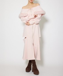フェイクファー付きカッティング裏起毛ワンピース 秋服 冬服