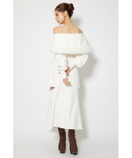 セール】フェイクファー付きカッティング裏起毛ワンピース 秋服 冬服