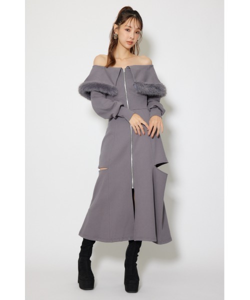 rienda（リエンダ）の「フェイクファー付きカッティング裏起毛ワンピース 秋服 冬服（ワンピース・レディース・ピンク/グレー/ホワイト・SMALL/MEDIUM）」の9枚目の写真