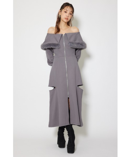 セール】フェイクファー付きカッティング裏起毛ワンピース 秋服 冬服