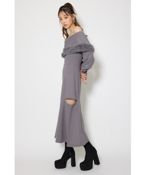 rienda（リエンダ）の「フェイクファー付きカッティング裏起毛ワンピース 秋服 冬服（ワンピース・レディース・ピンク/グレー/ホワイト・SMALL/MEDIUM）」の11枚目の写真