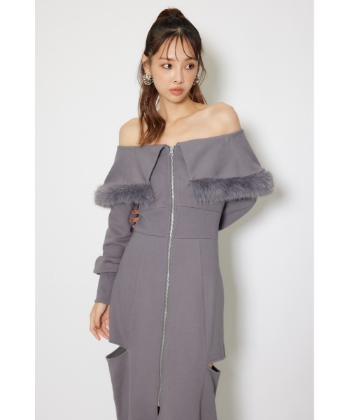 rienda（リエンダ）の「フェイクファー付きカッティング裏起毛ワンピース 秋服 冬服（ワンピース・レディース・ピンク/グレー/ホワイト・SMALL/MEDIUM）」の14枚目の写真