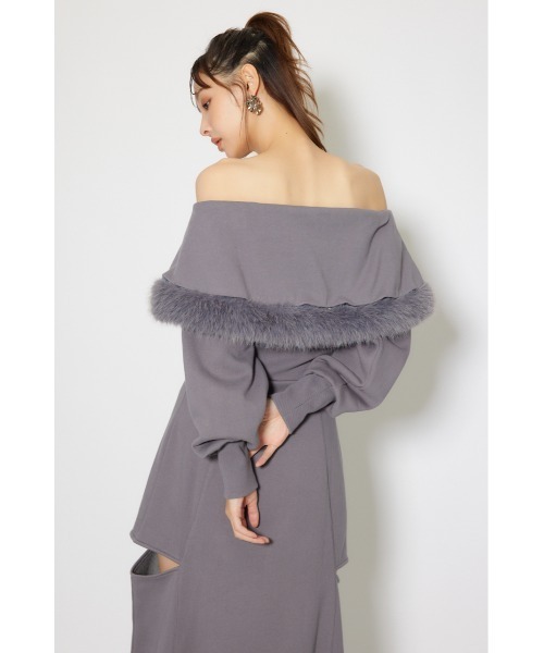 rienda（リエンダ）の「フェイクファー付きカッティング裏起毛ワンピース 秋服 冬服（ワンピース・レディース・ピンク/グレー/ホワイト・SMALL/MEDIUM）」の15枚目の写真