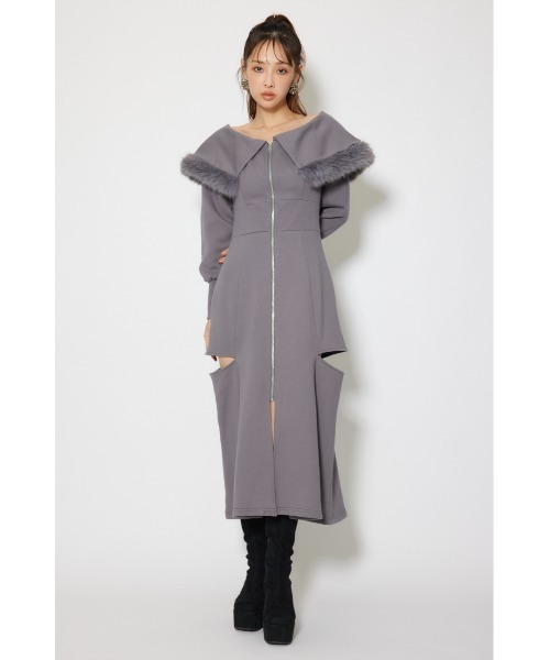 rienda（リエンダ）の「フェイクファー付きカッティング裏起毛ワンピース 秋服 冬服（ワンピース・レディース・ピンク/グレー/ホワイト・SMALL/MEDIUM）」の17枚目の写真